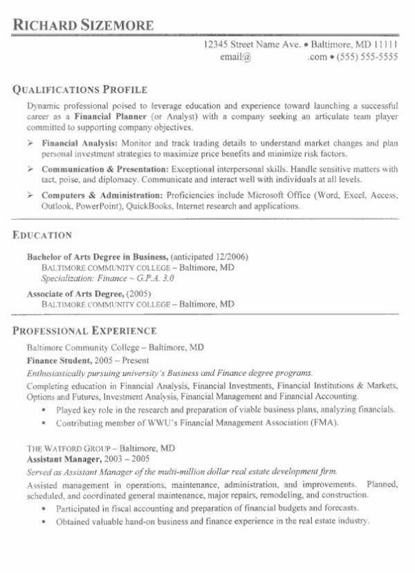 Financial Planner Sample Resume