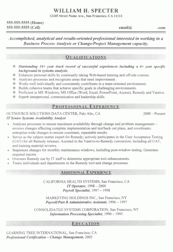 Change Manager Project Manager Sample Resume