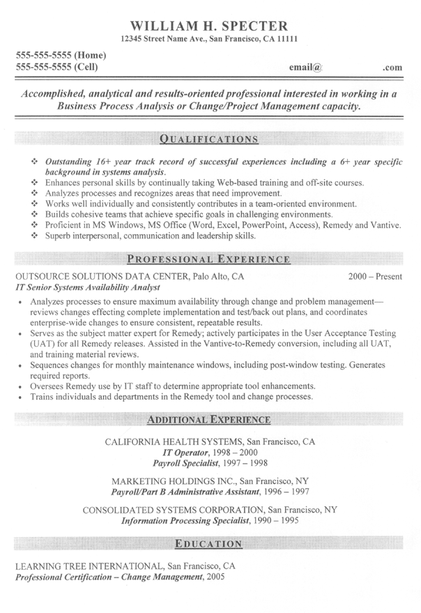 Resume points for project management