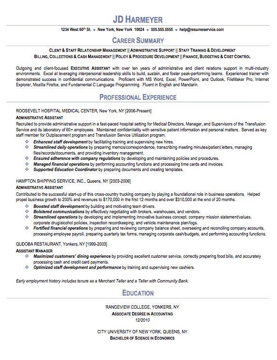 Administrative Assistant Sample Resume